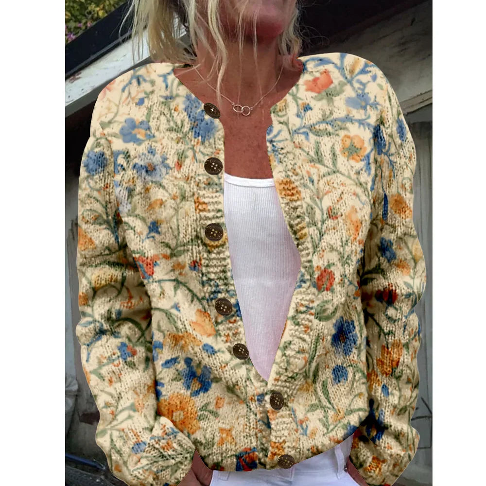 Anouk | Crème cardigan met bloemendessin