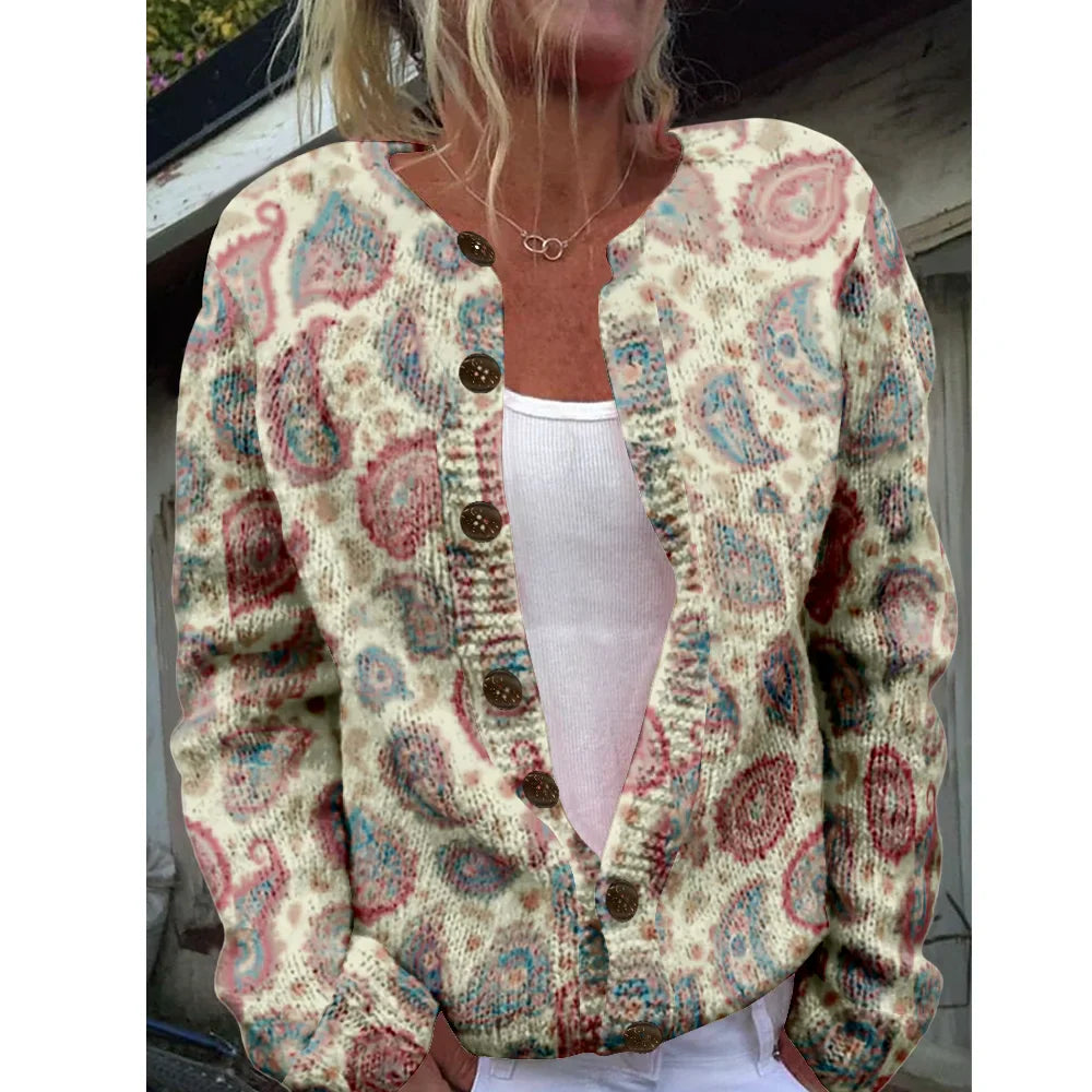 Elin | Gebreid vest met paisleyprint