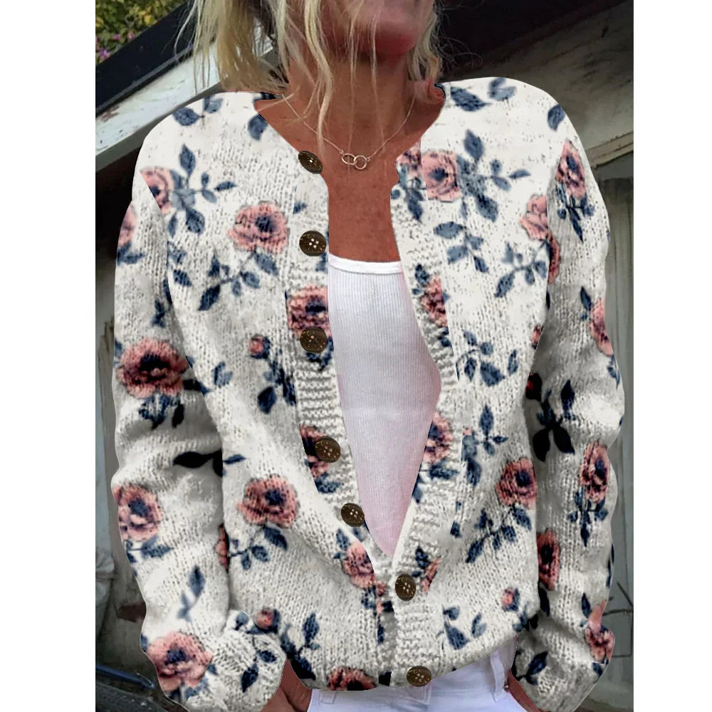 Keara | Crèmekleurig vest met rozenprint