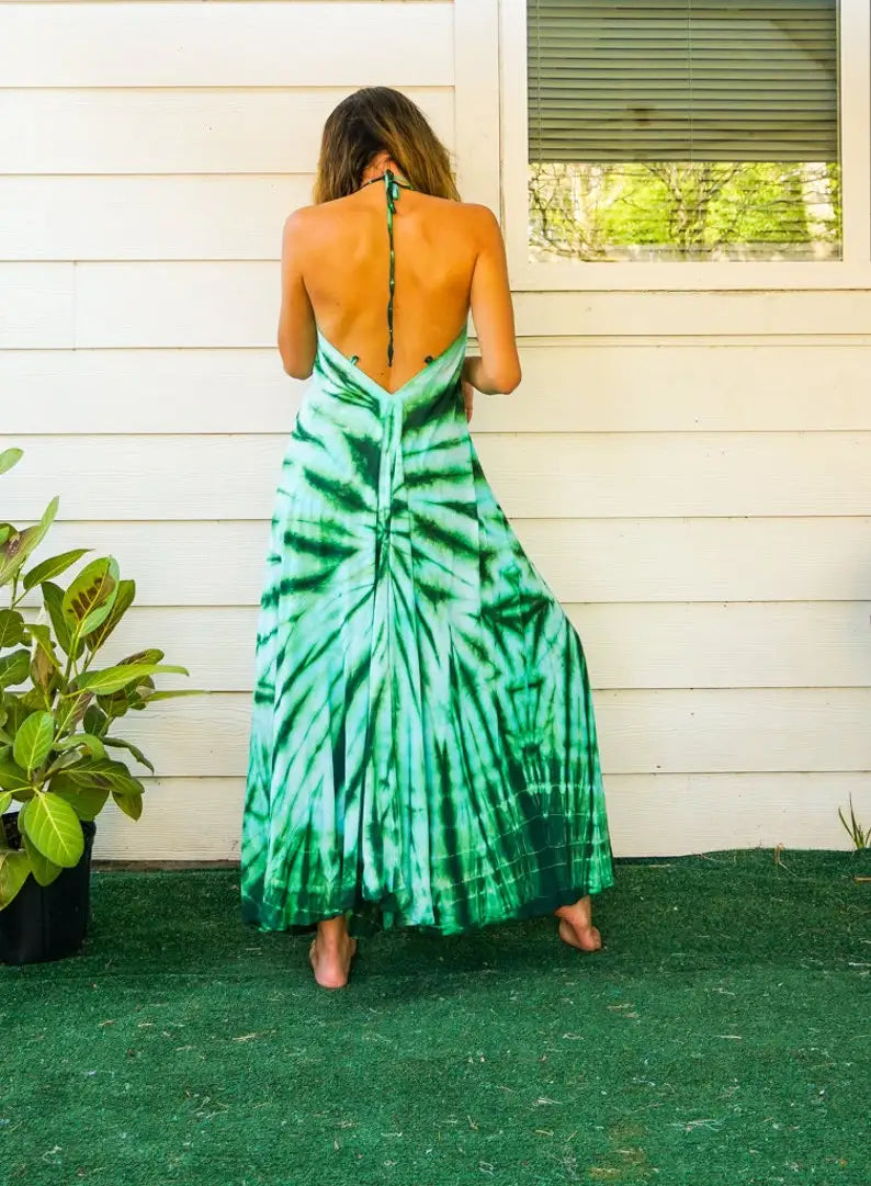 Emerald Breeze | Tie-Dye maxi dress