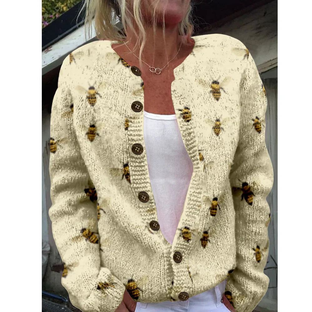 Liv | Crèmekleurig vest met bijenprint