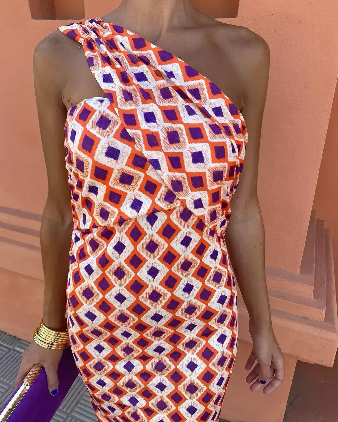 Mosaic | One‑shoulder midi-jurk