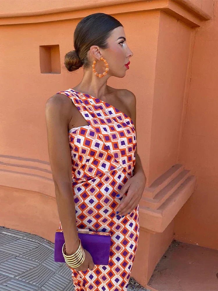 Mosaic | One‑shoulder midi-jurk