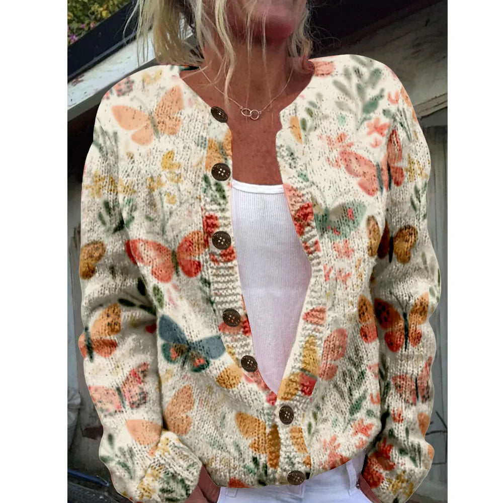 Sofie | Crème cardigan met vlinderprint