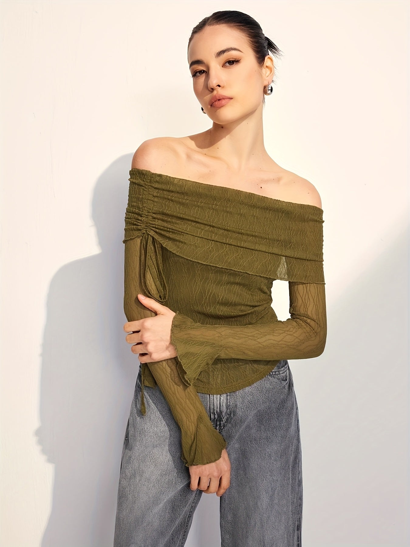 Green off-shoulder top