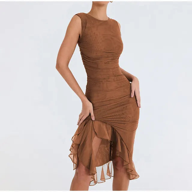 Resa | Midi-jurk met ruches