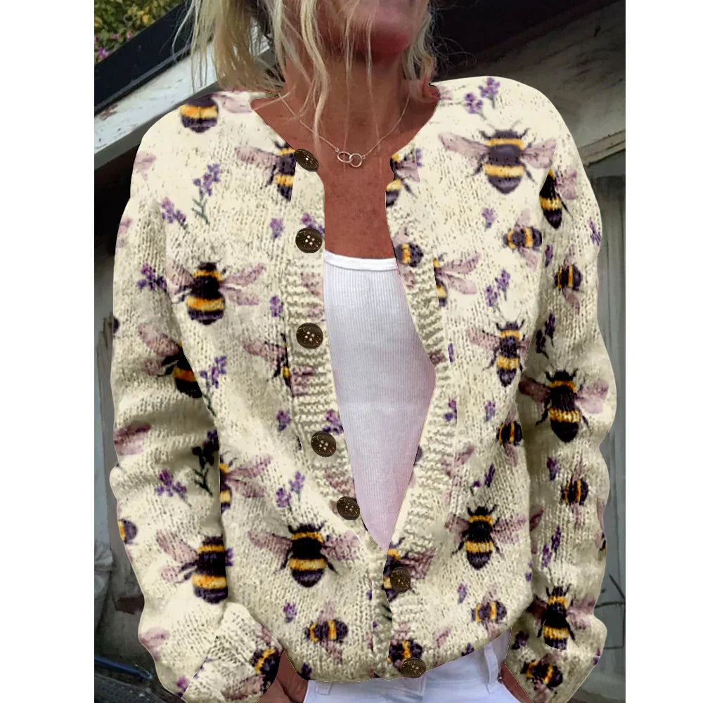 Bettie | Gebreid vest met bijenprint