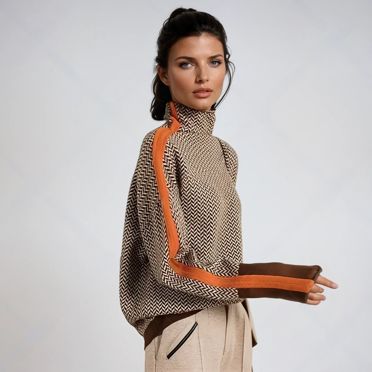 Orange Soft Stretch Turtleneck Top