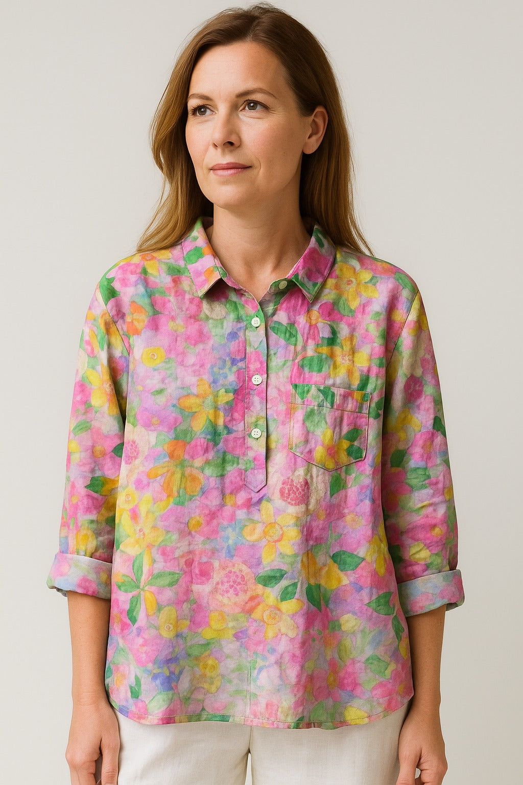 Floral linen blouse