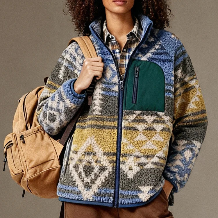 Sherpa fleece jacket in geometric pattern