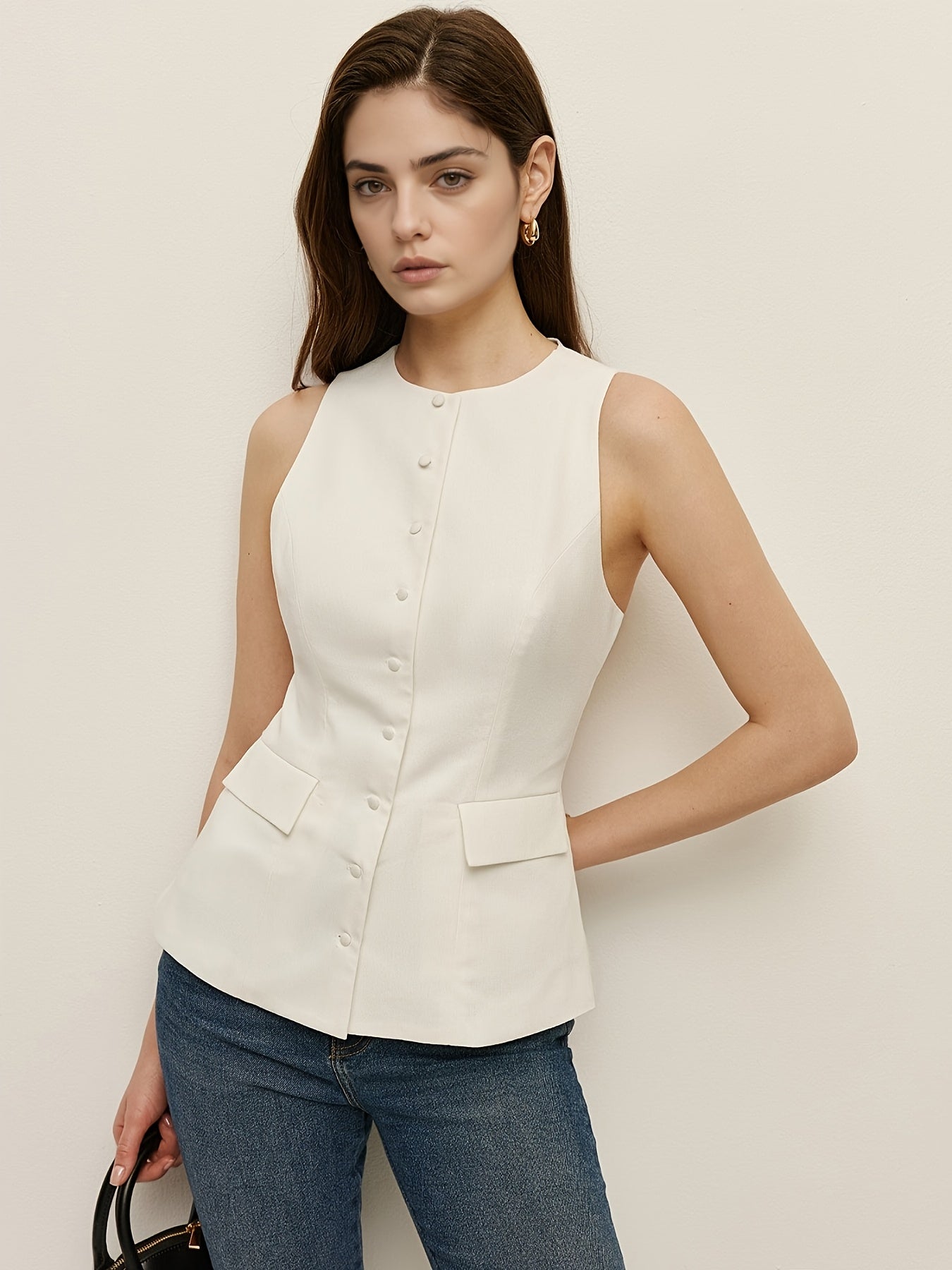 Sleeveless Top with Flap Pockets