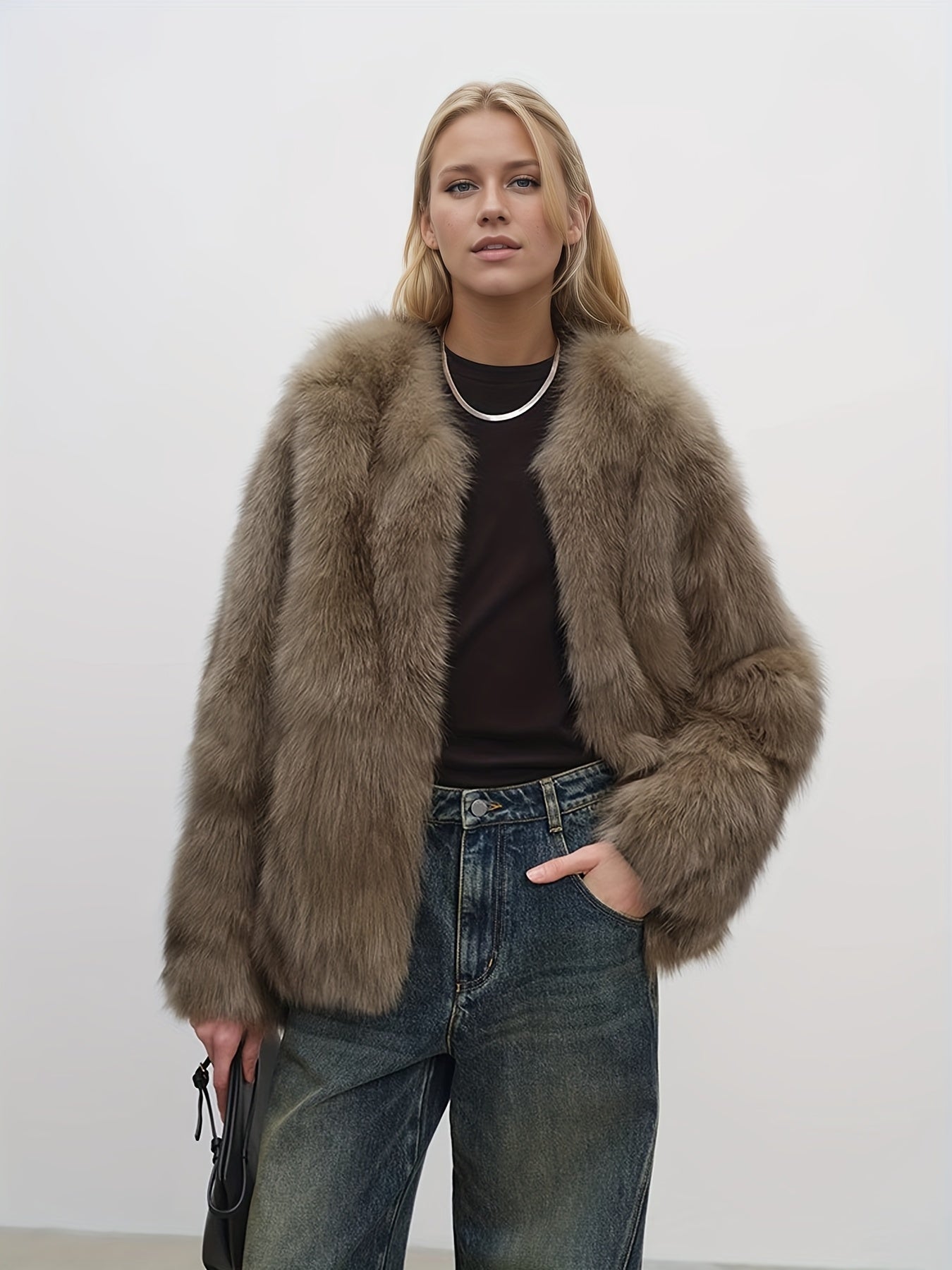 Taupe faux fur jacket