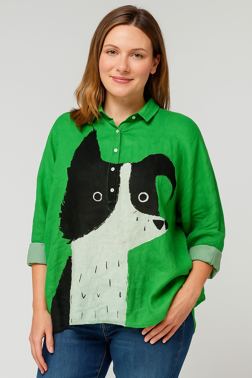 Green dog print shirt