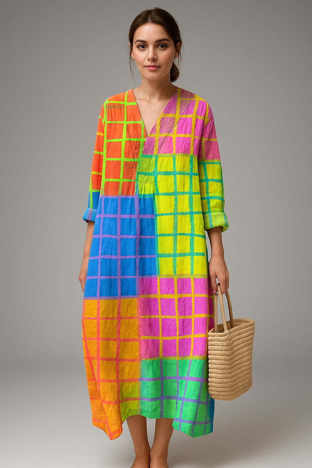 Taya | Midi jurk met ruitdessin