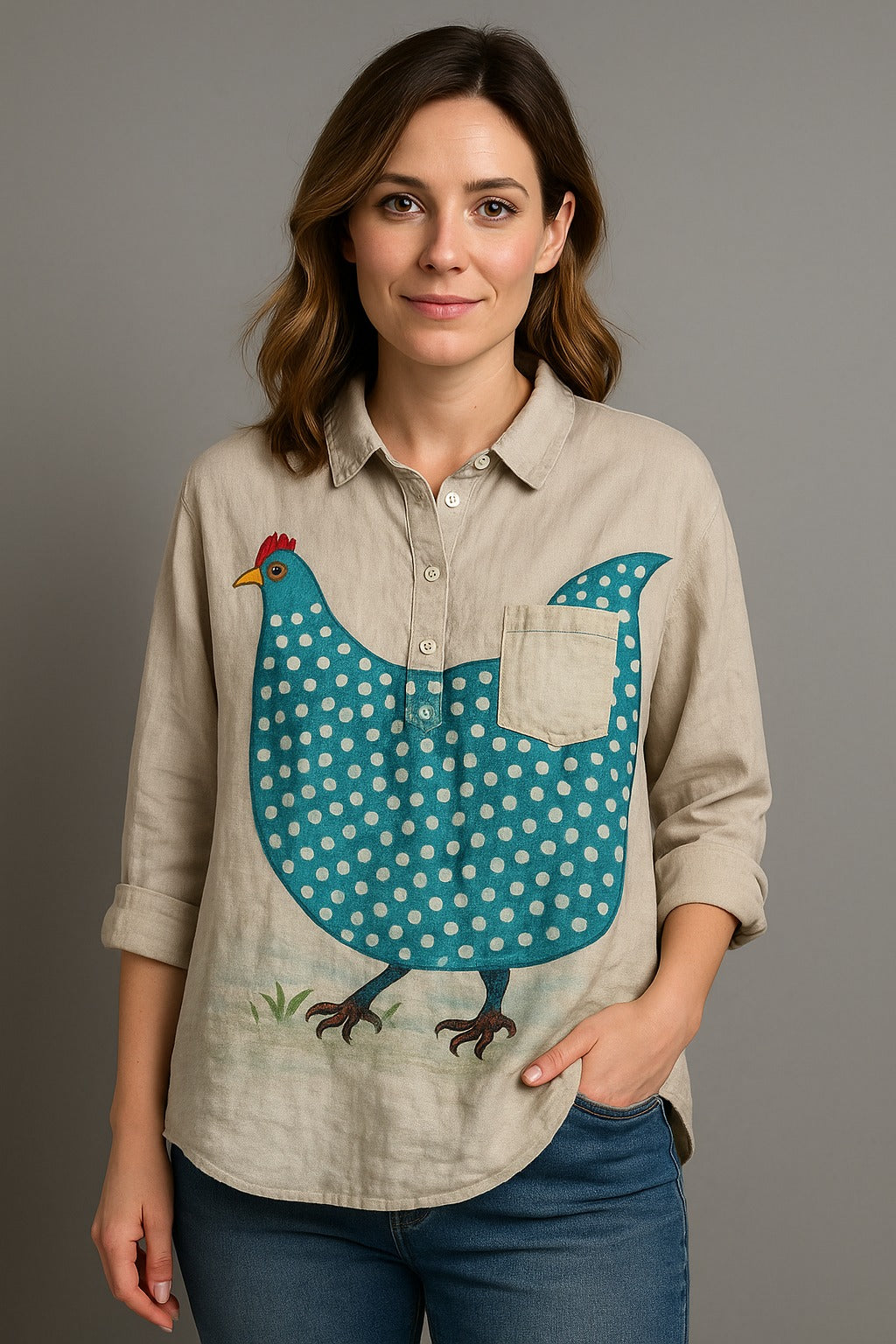 Aly | Blouse met kip‑print