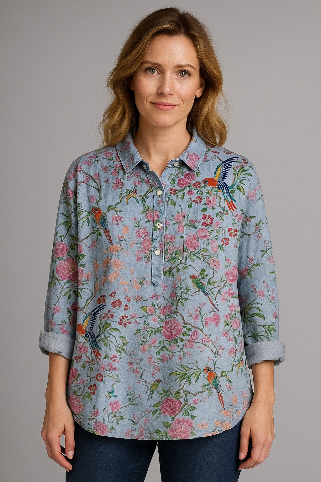 Grace | Blouse met vogel- en bloemenprint