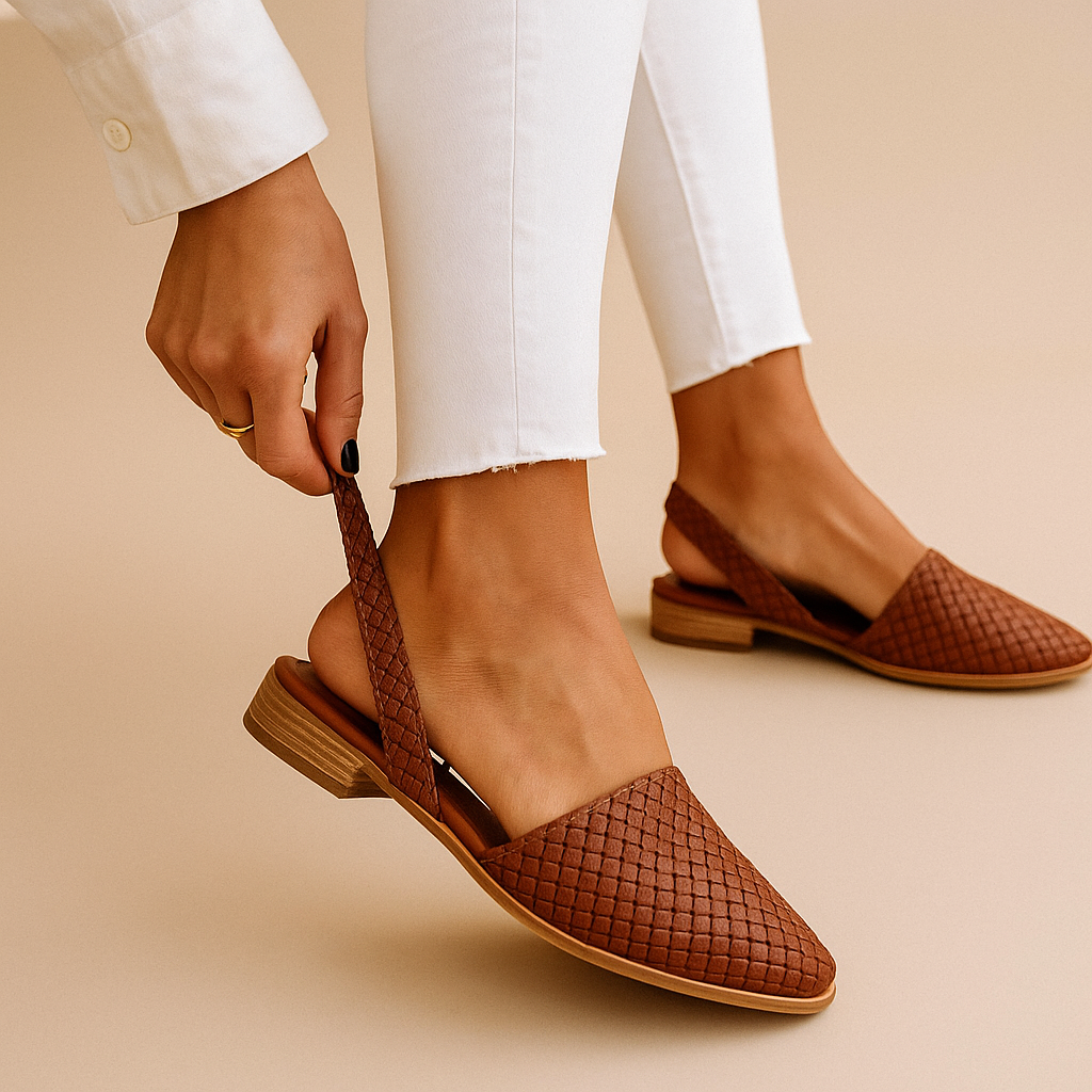 Brown Woven Slingback Flats