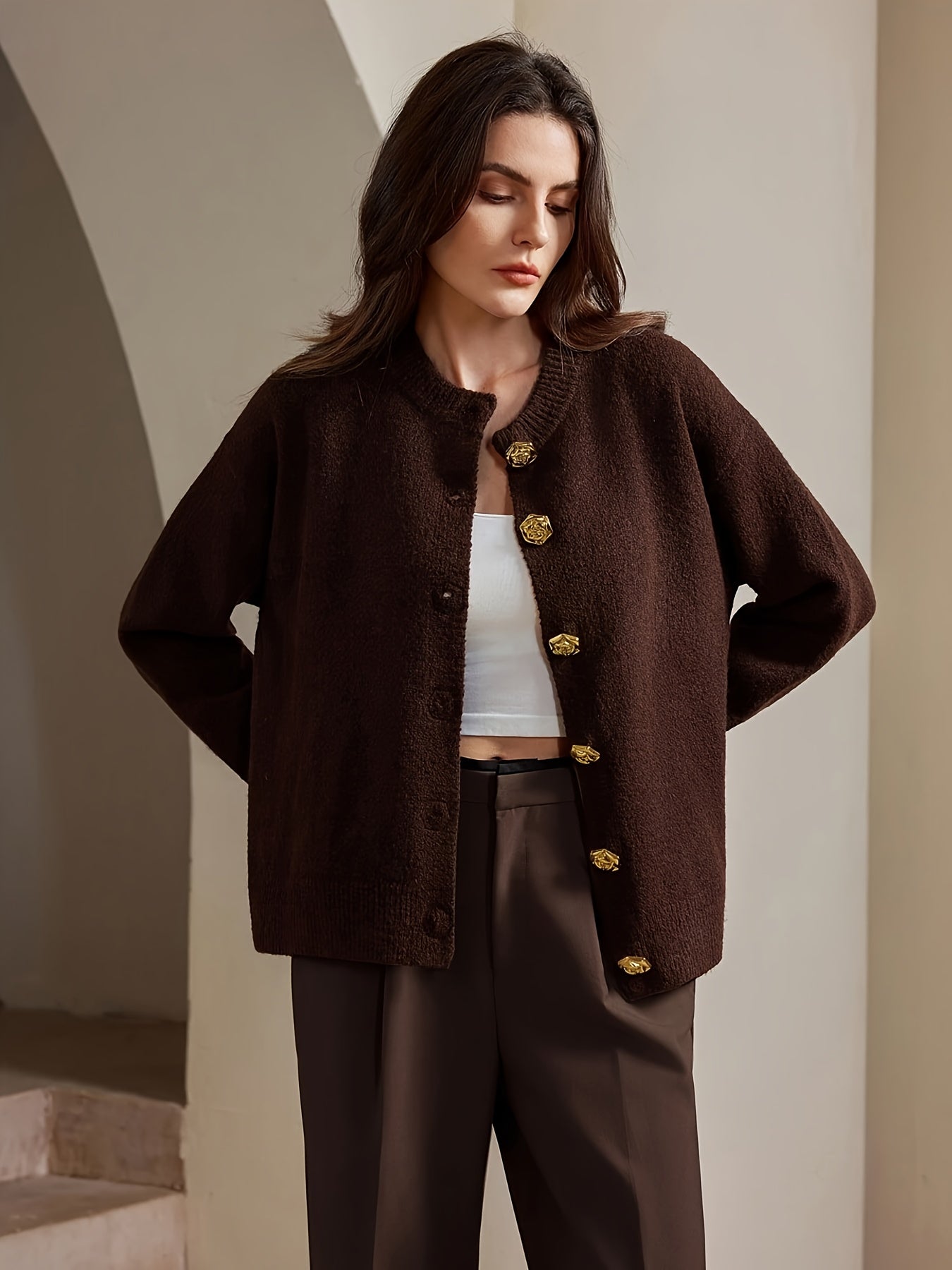 Cindy | Brown button-up cardigan
