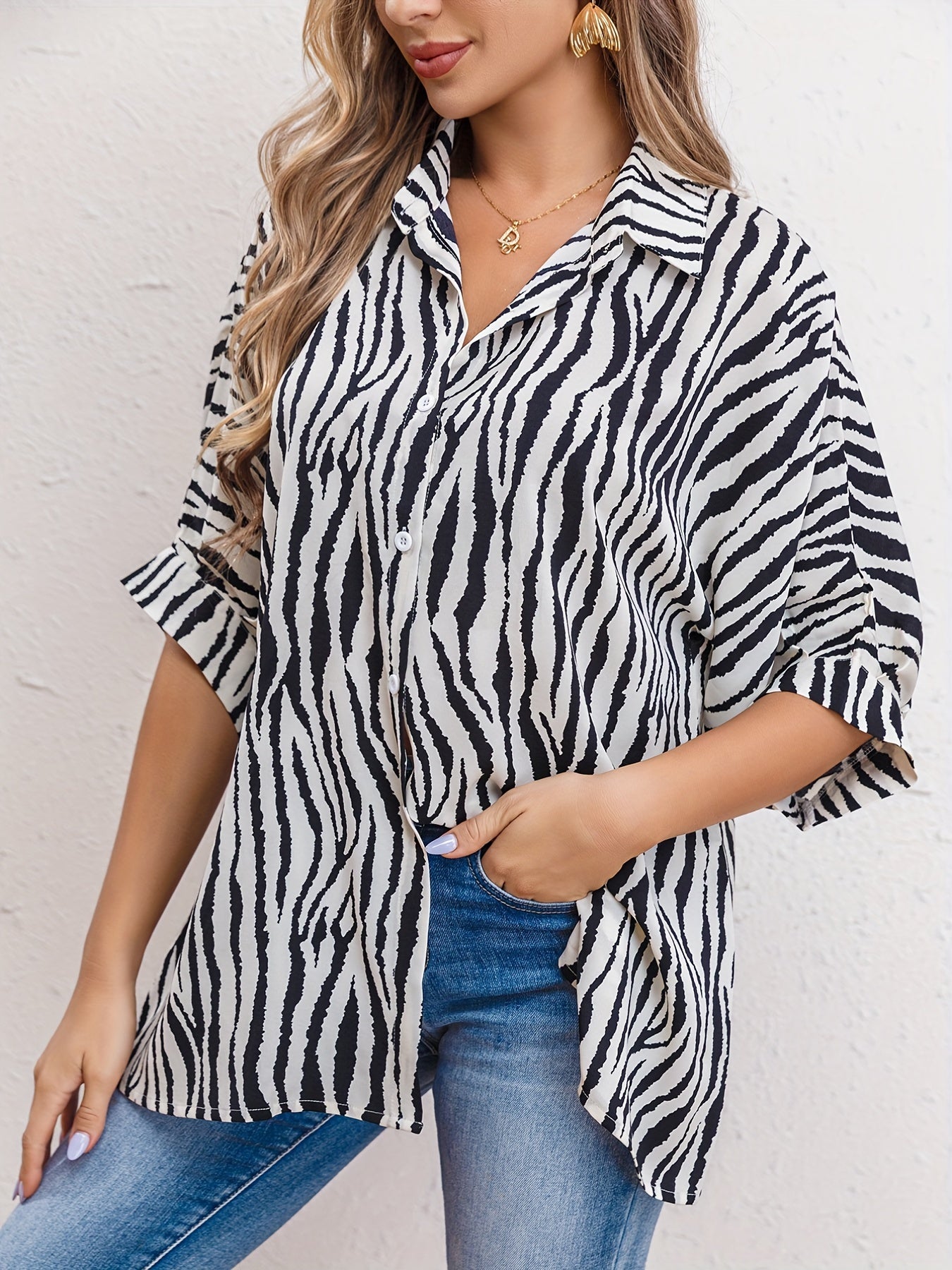 Judah | Blouse met zebraprint en cuffed sleeves