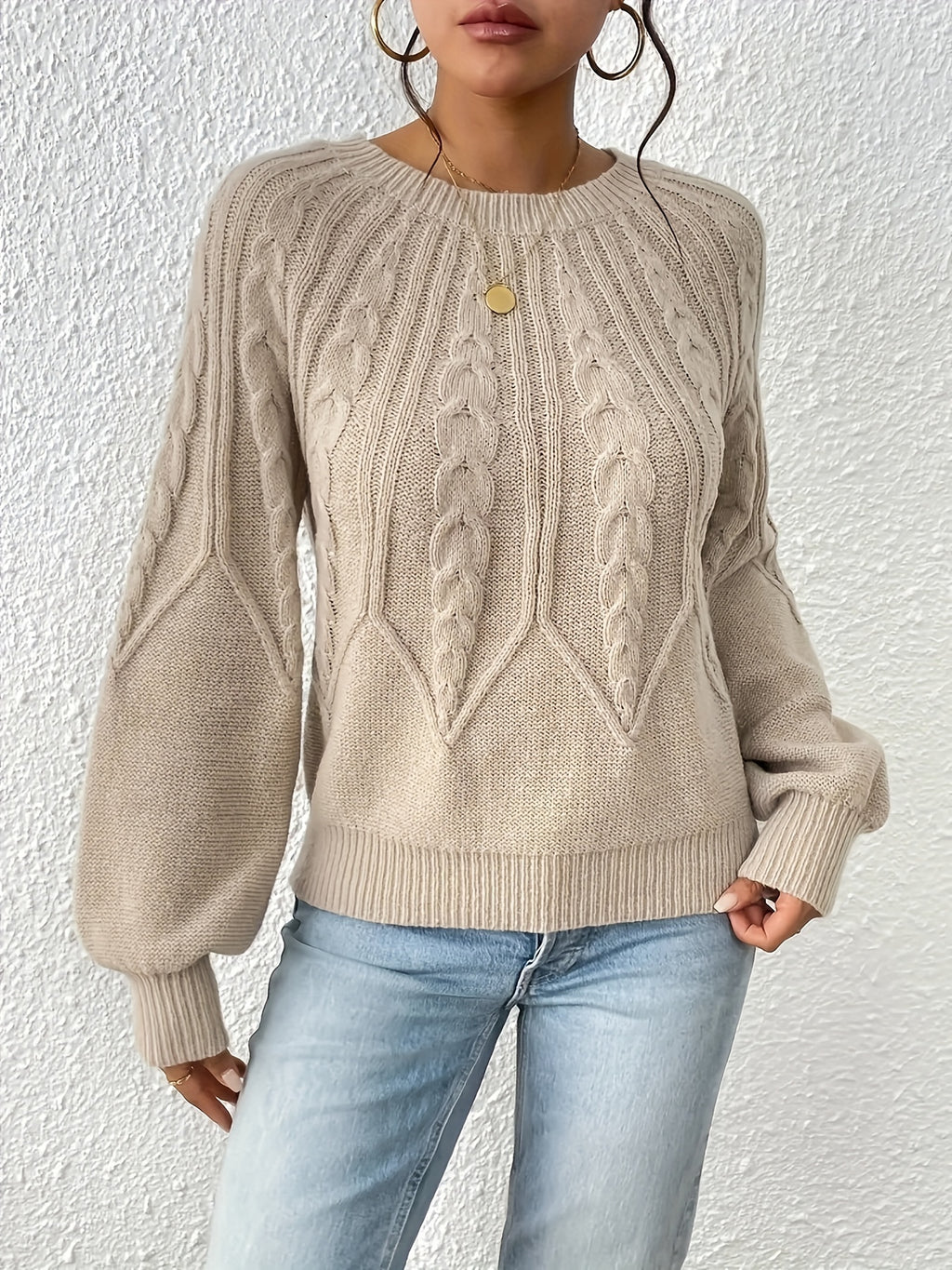 Kimber | cable-knit jumper with lantern sleeves