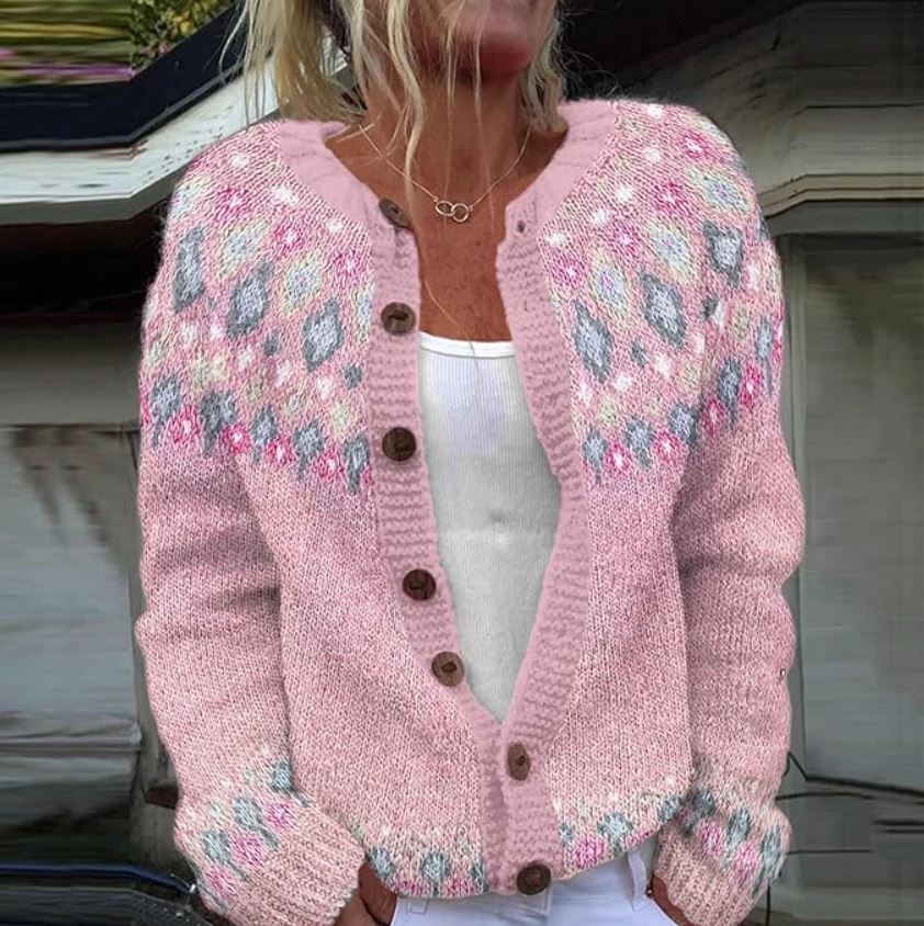 Alys | Roze vest met jacquardpatroon