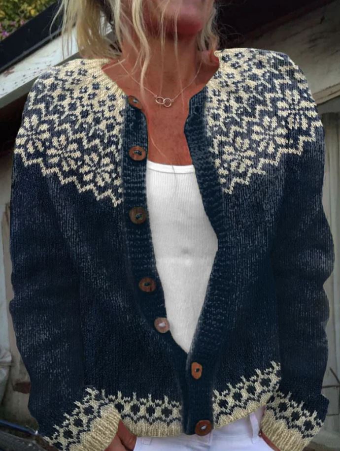 Lotte | Donkerblauwe cardigan met Noors motief