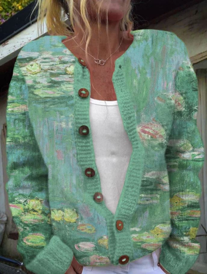 Lilou | Groen vest met lelieprint
