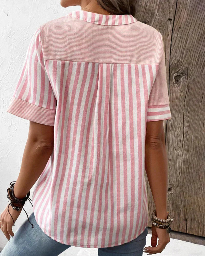 Ava | Pink striped short-sleeve blouse