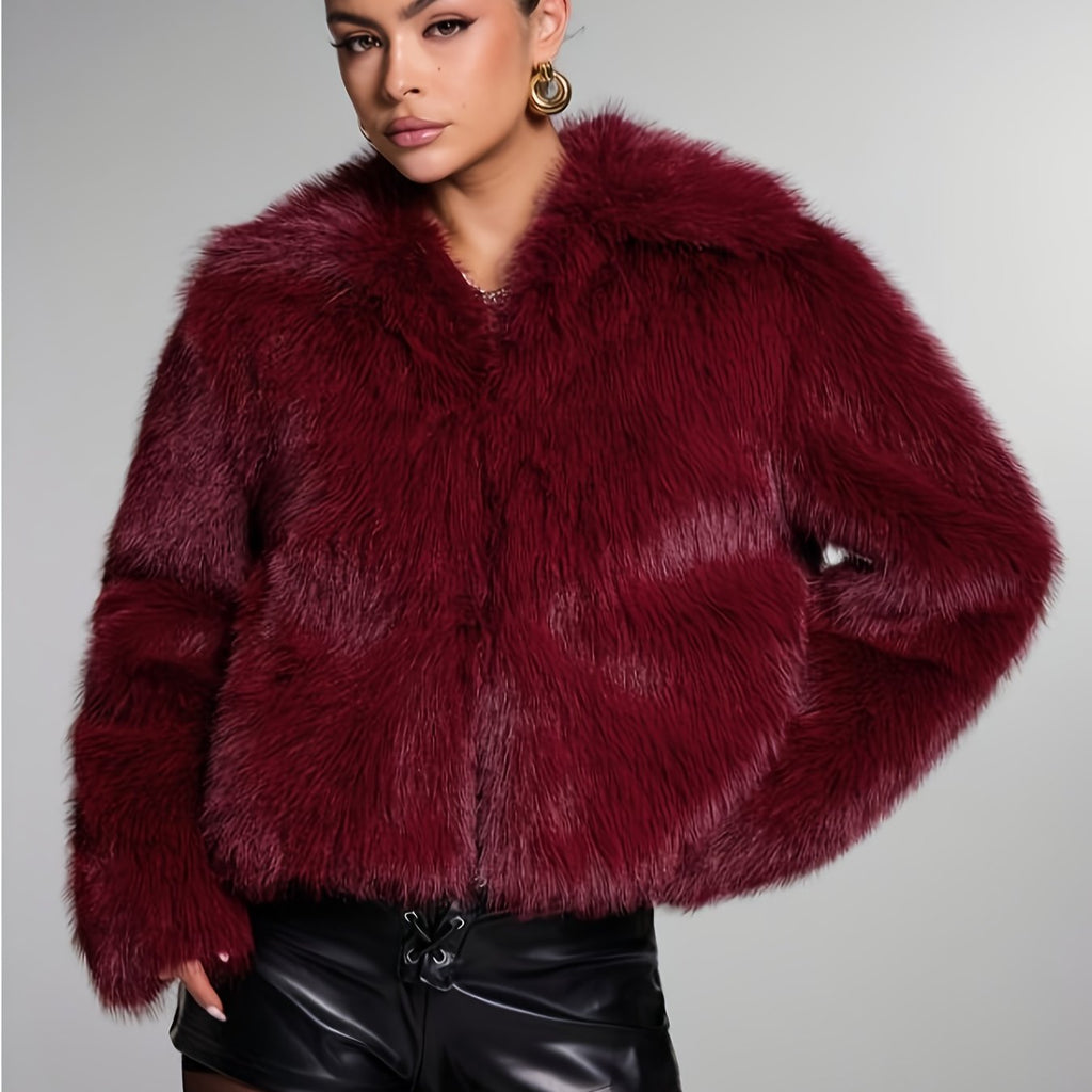 Sera | Bordeaux faux fur cropped jacket