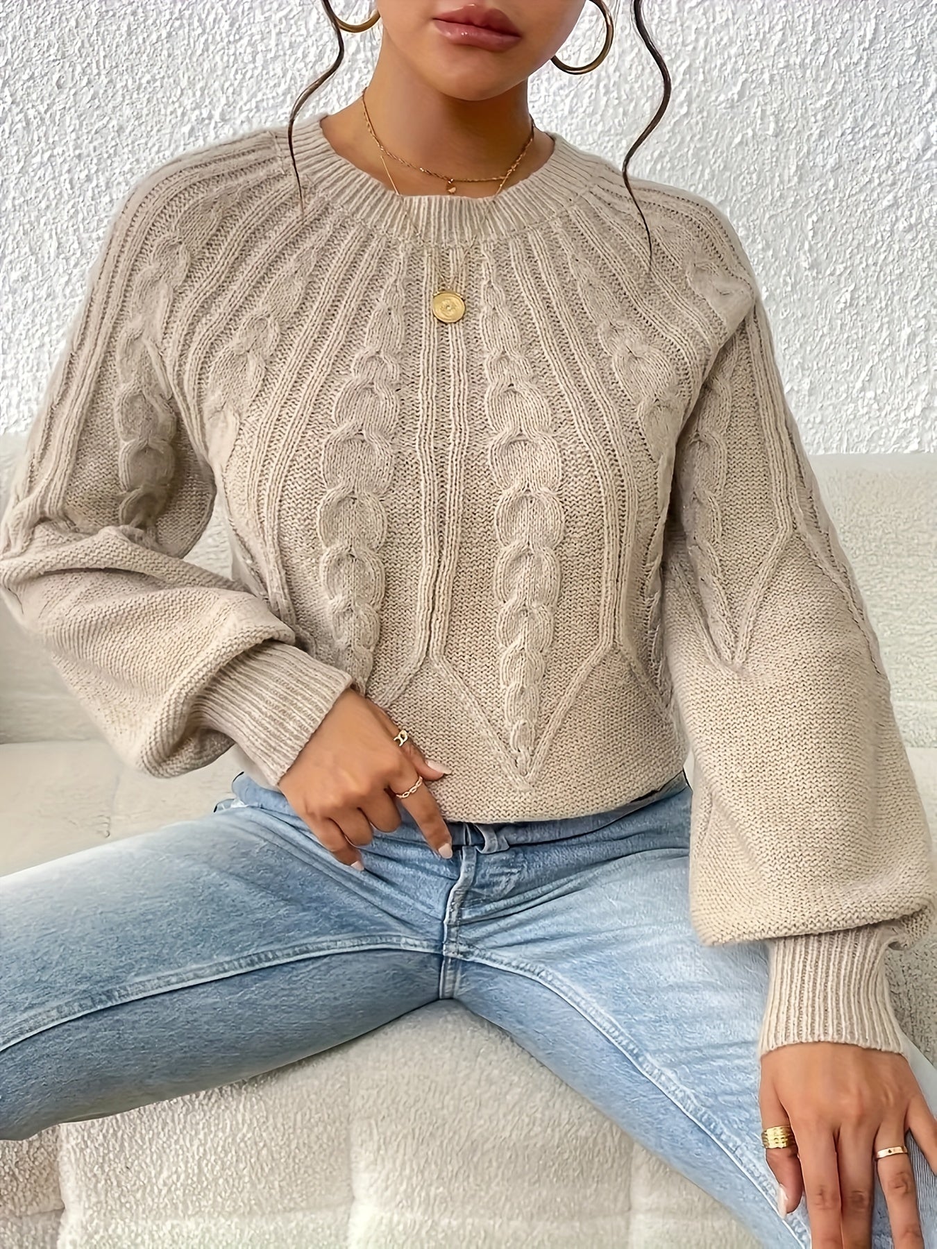Kimber | cable-knit jumper with lantern sleeves
