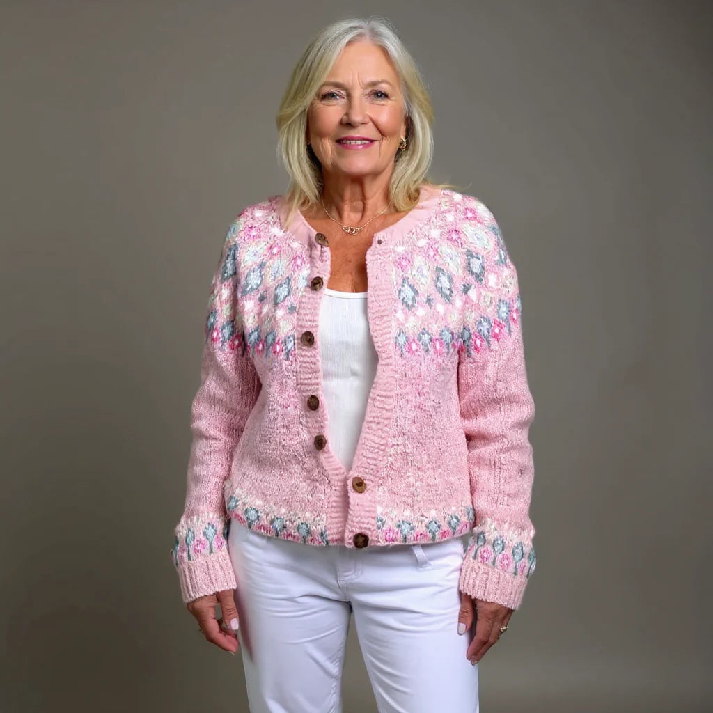 Alys | Pink cardigan with jacquard pattern